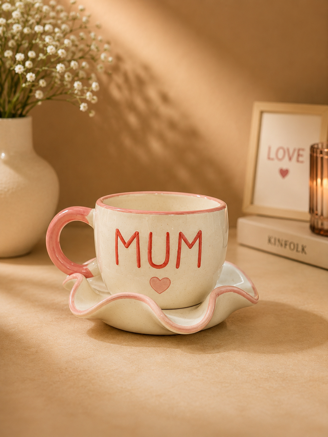 MUM Ceramic Mug & Ruffle Saucer Set