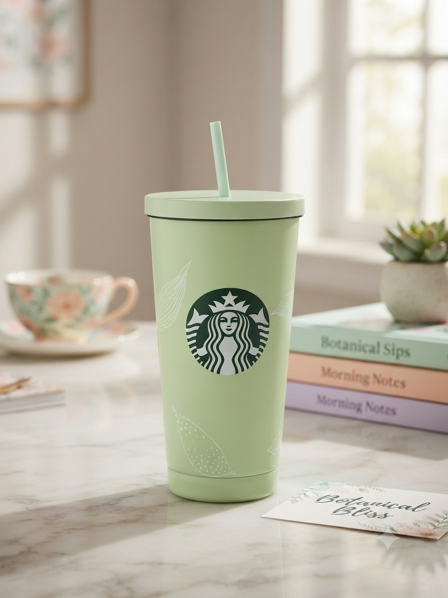 Pastel Green Tumbler with Straw(Star)