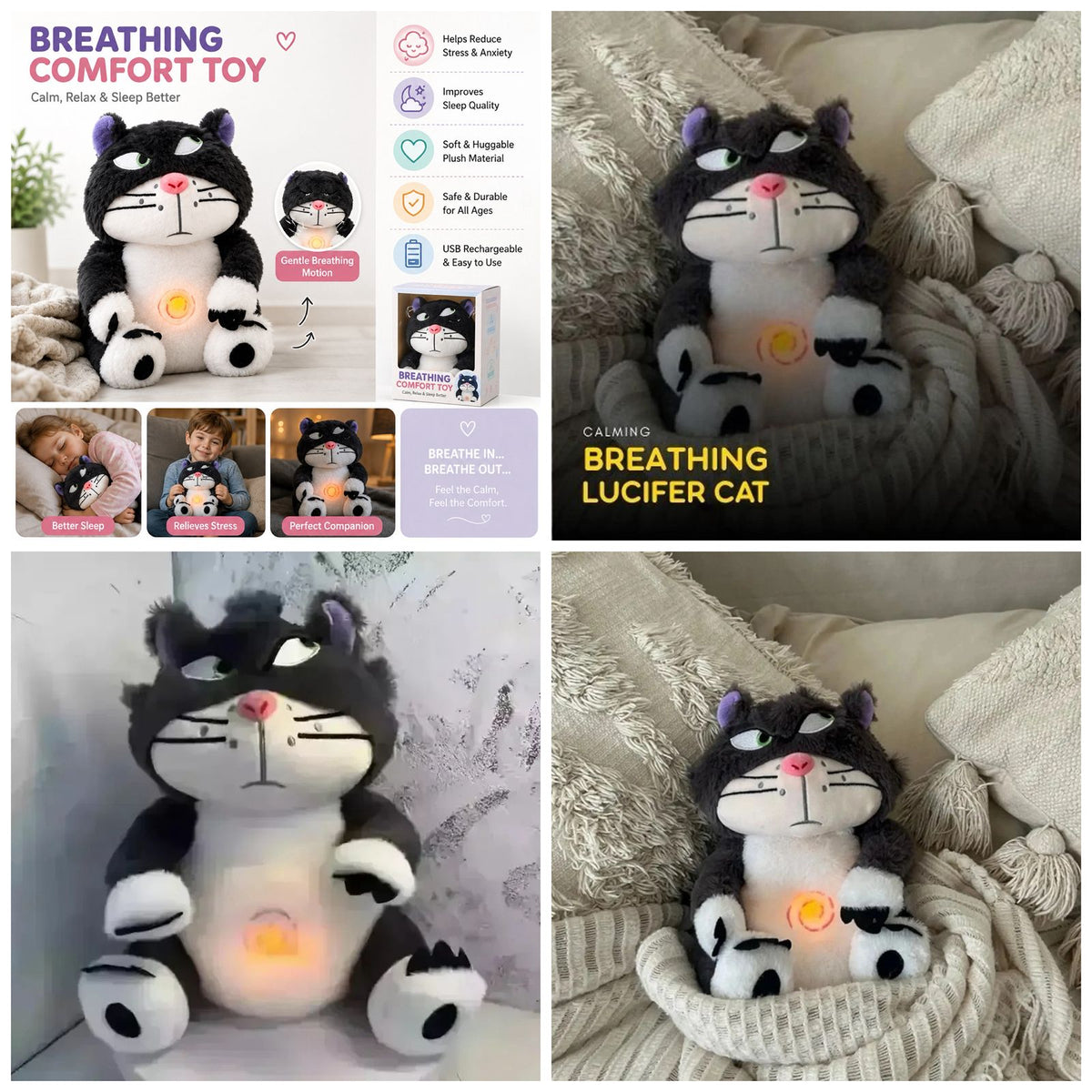 Angry Cat Breathing Soft Toy