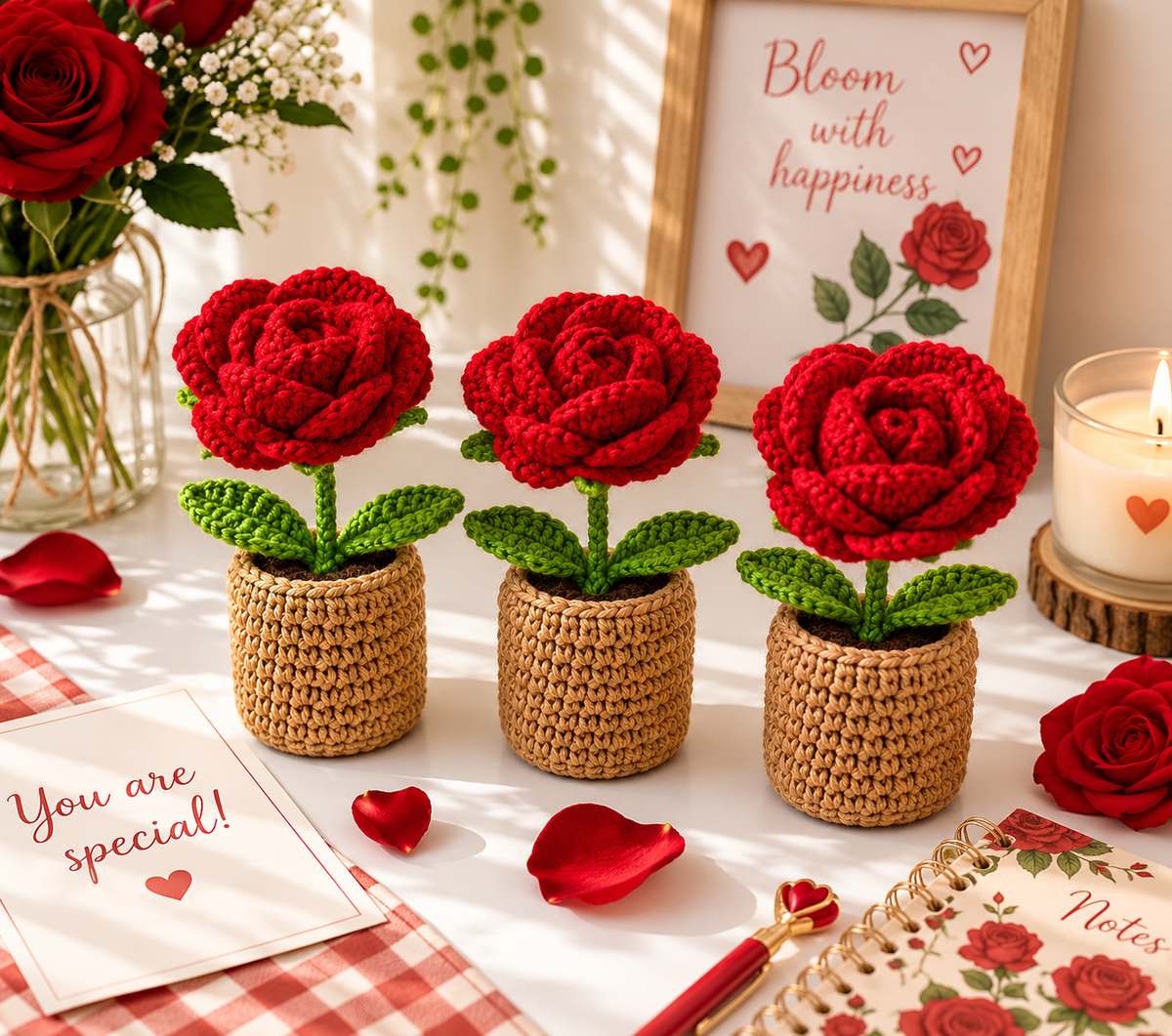 Crochet Rose Fridge Magnet