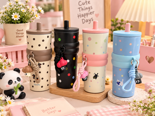 Kawaii Charm Tumbler with Straw & Strap