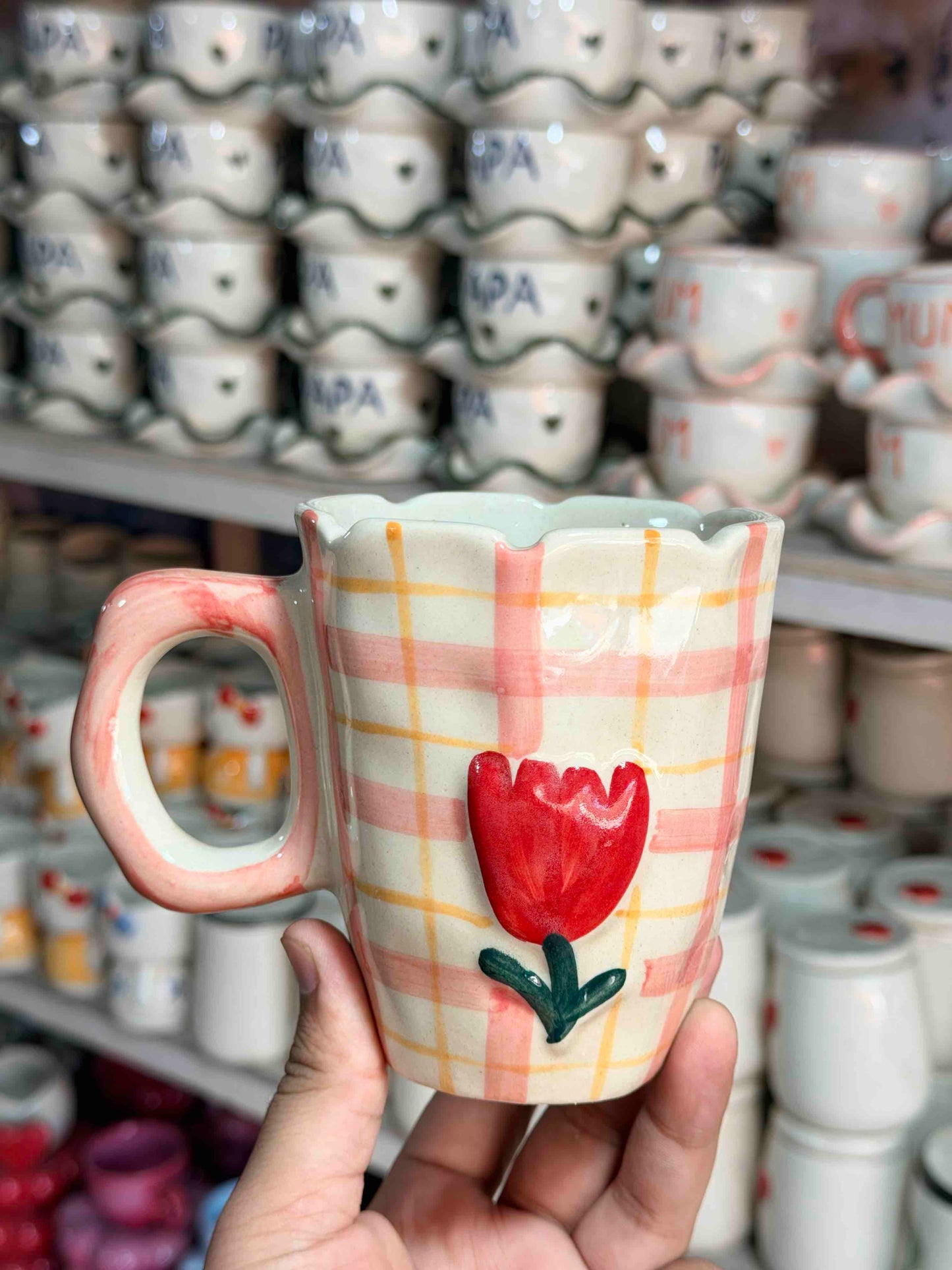 Pink Plaid with 3D Tulip