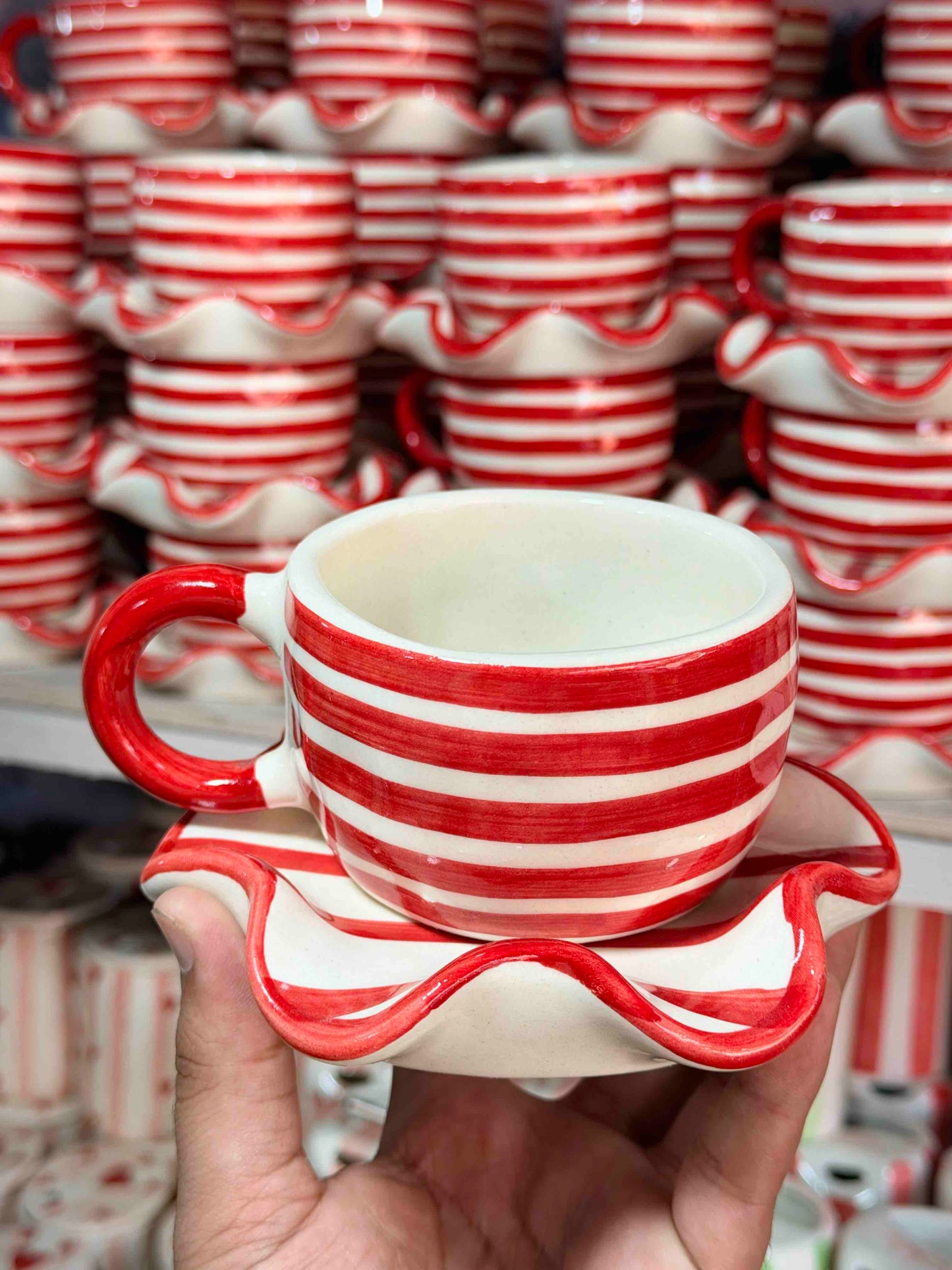 Red Checked Mug & Saucer