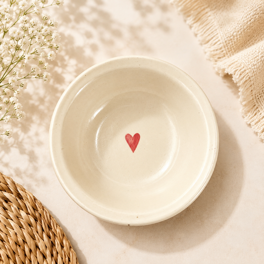 Ivory ceramic bowl with red heart