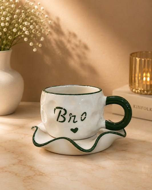 Bro Ceramic Mug & Ruffle Saucer Set
