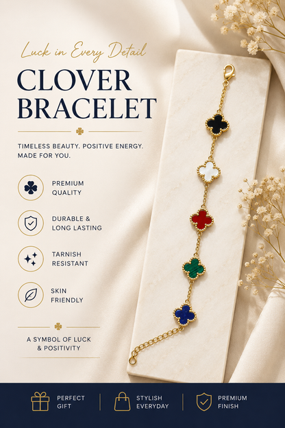 Clover Charm Bracelet – Gold Stainless Steel | 5 Elegant Colors