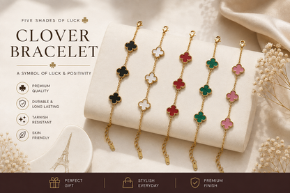 Clover Charm Bracelet – Gold Stainless Steel | 5 Elegant Colors