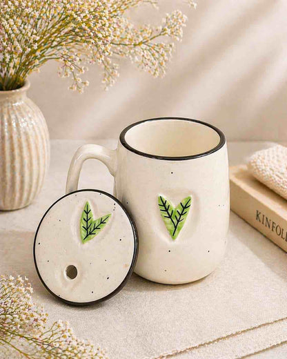 Green Heart Ceramic Tumblers with Lid & Straw