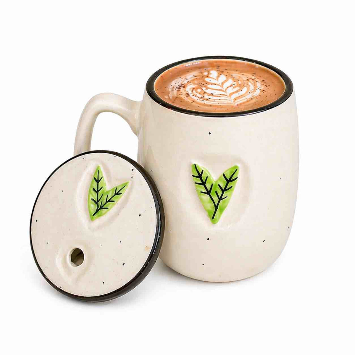 Green Heart Ceramic Tumblers with Lid & Straw