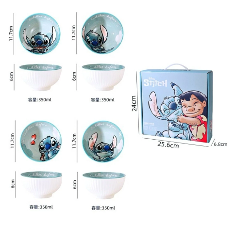 Stitch Ceramic Bowl Pack (4Pcs)