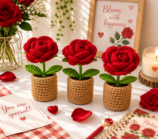 Crochet Rose Fridge Magnet