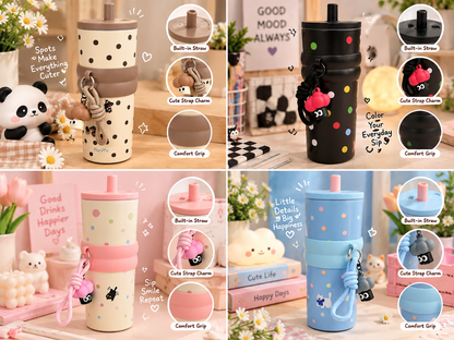 Kawaii Charm Tumbler with Straw & Strap