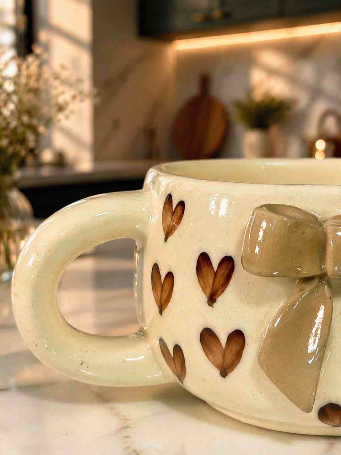 Brown Heart Bow Mug Small