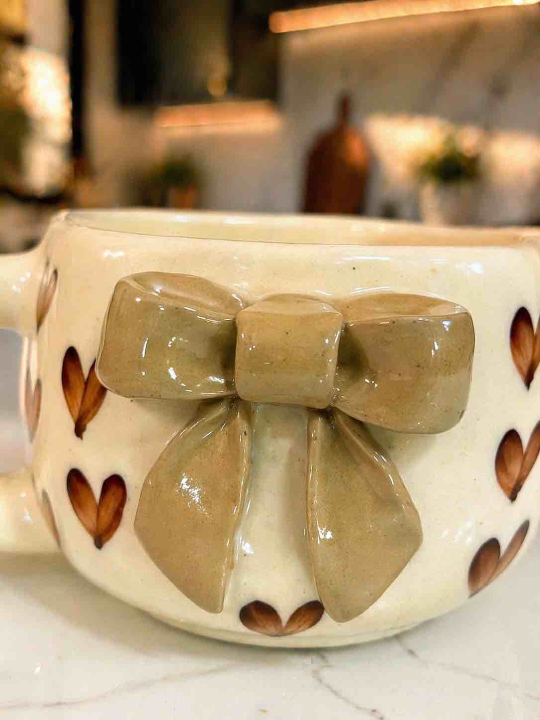 Brown Heart Bow Mug Small