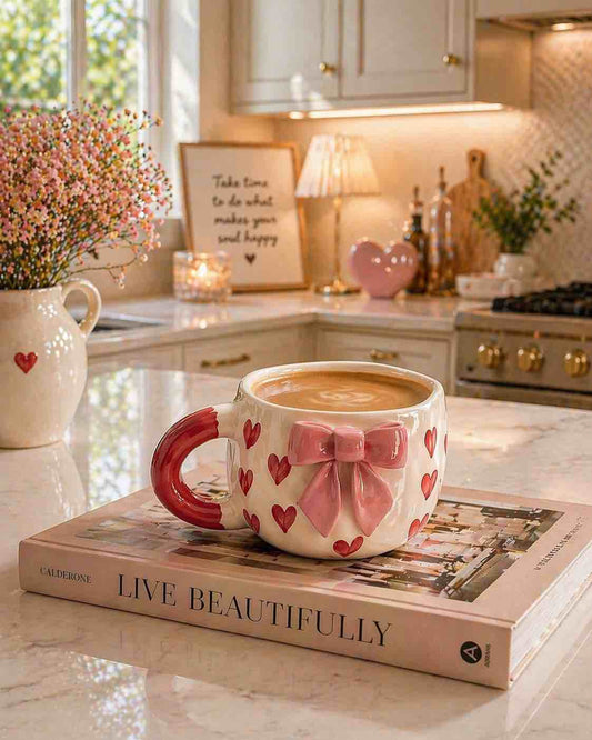 Pink Heart Bow Mug Small