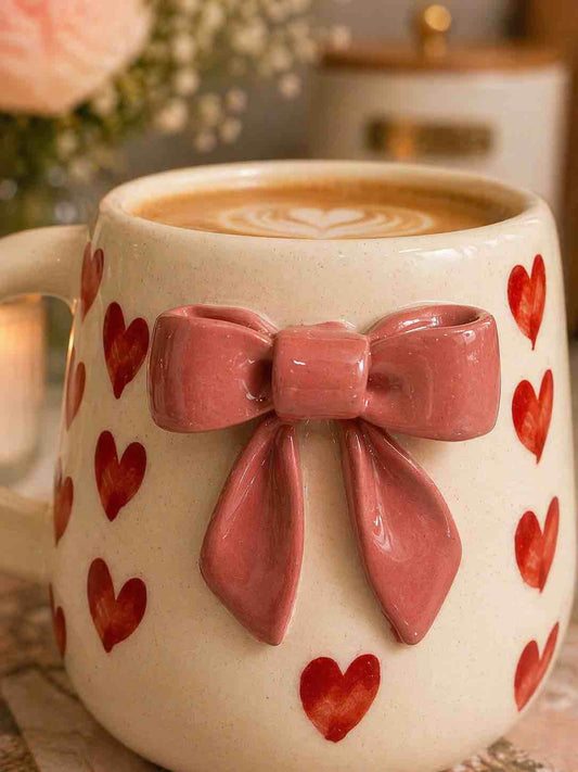 Pink Bow Heart Mug