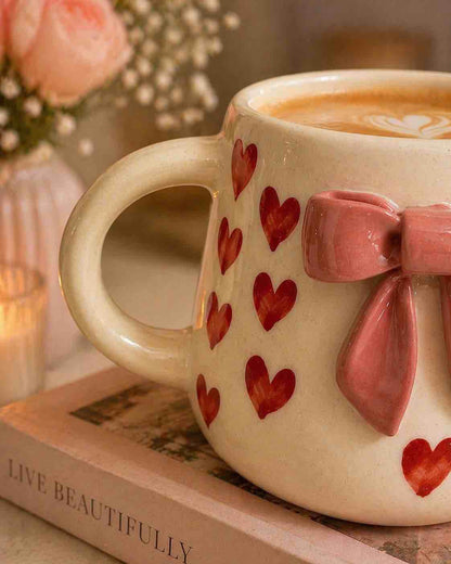 Pink Bow Heart Mug