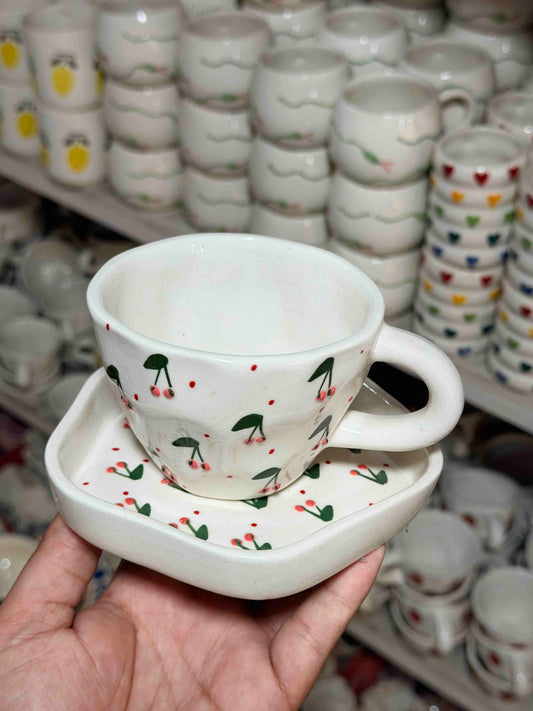 Cherry Mug and Saucer