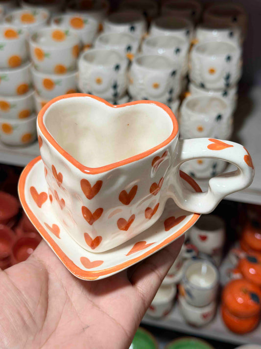 Red Heart Mug and Saucer