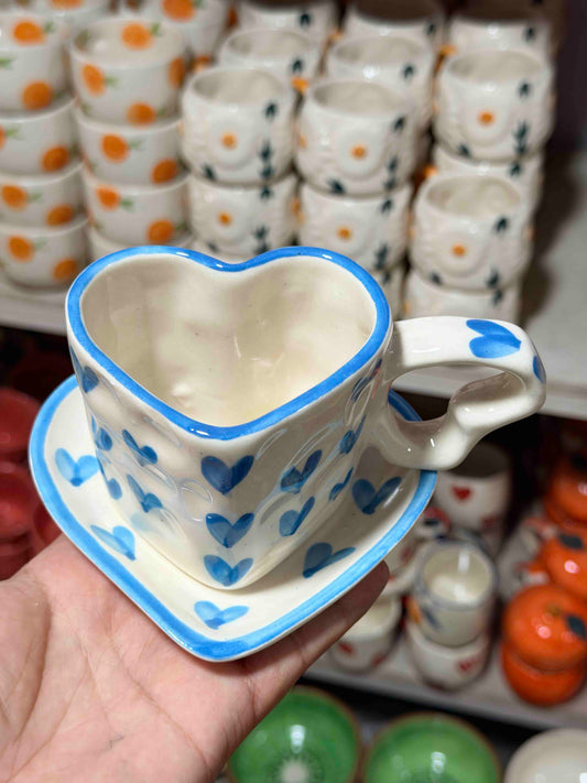 Blue Heart Mug & Saucer