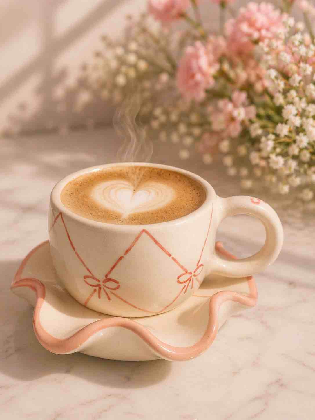 Pink Bow Mug & Saucer