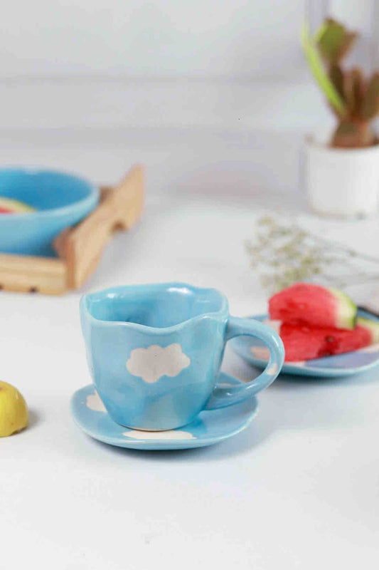 Sky Blue Cloud Mug & Saucer