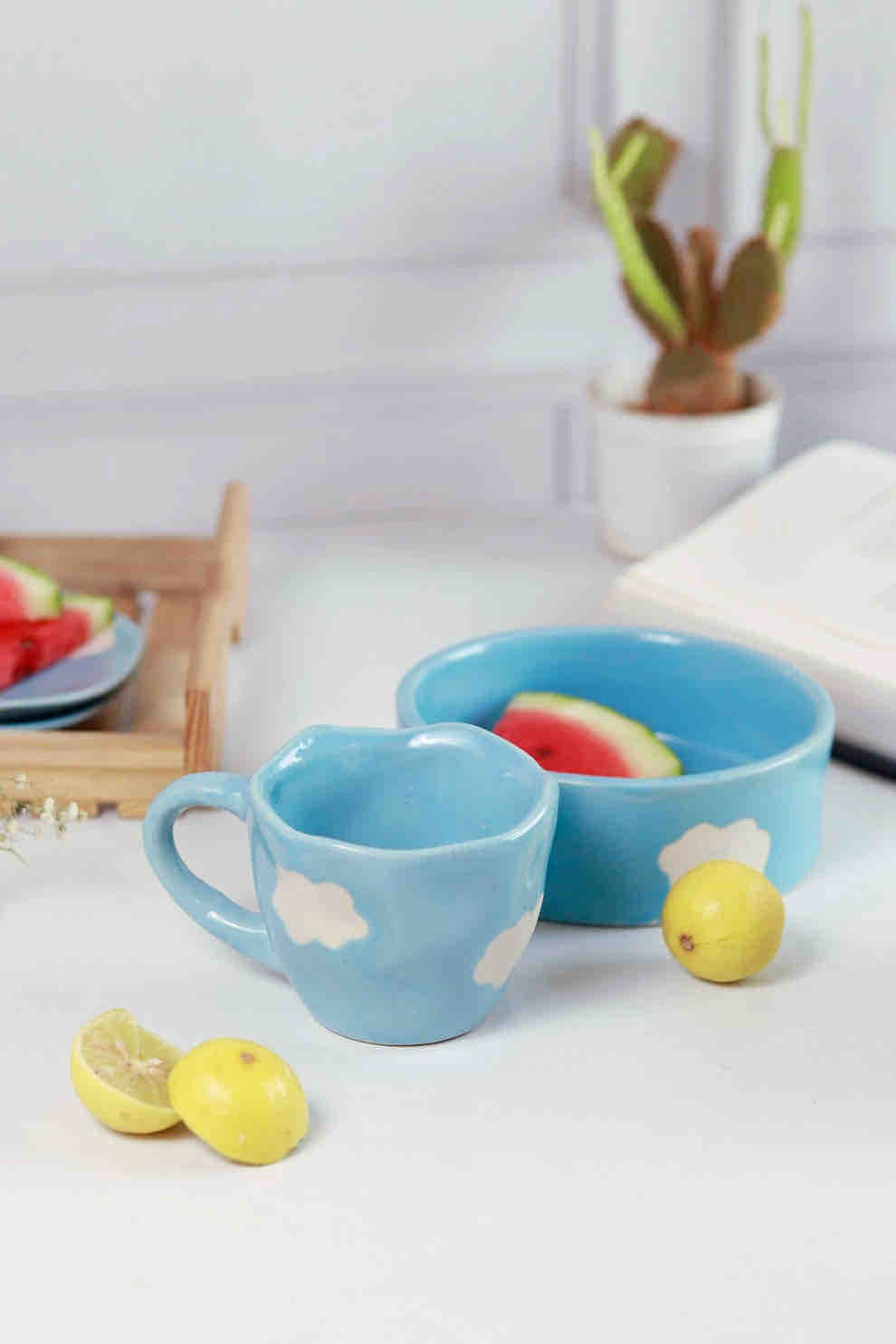 Sky Blue Cloud Mug & Saucer