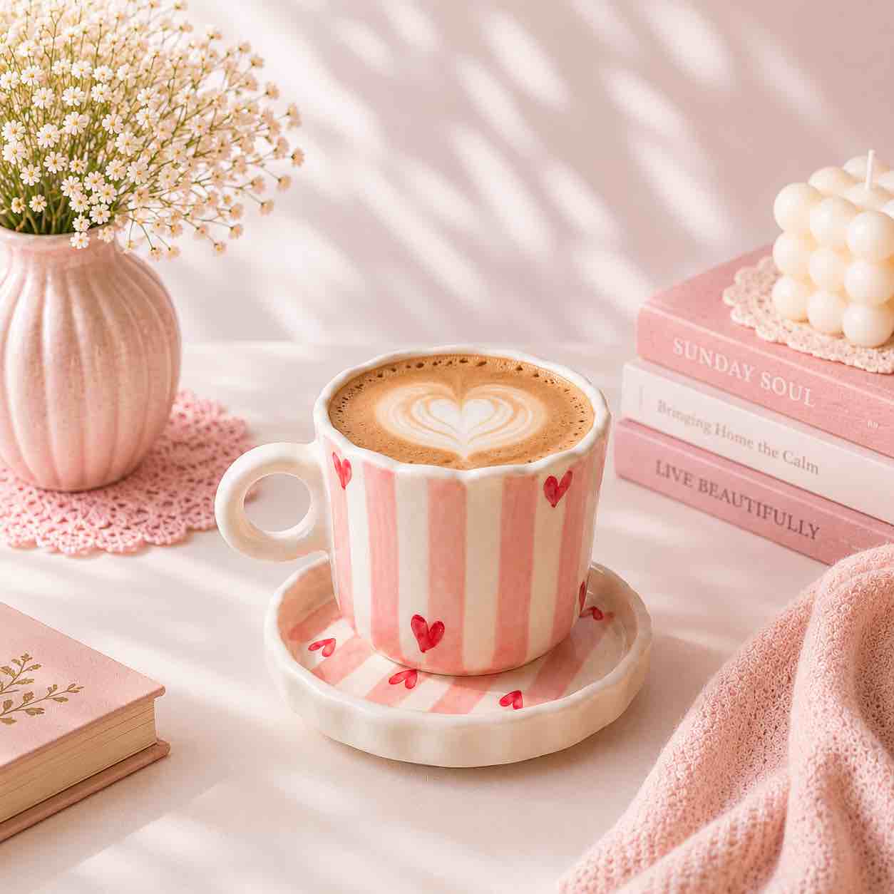 Checked Heart Mug & Saucer