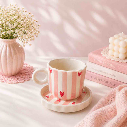 Checked Heart Mug & Saucer