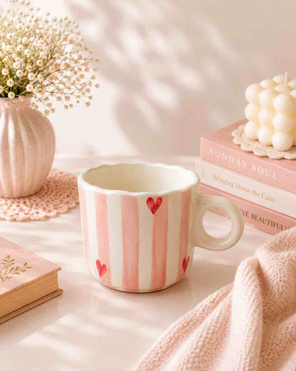 Checked Heart Mug & Saucer