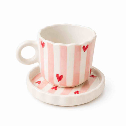Checked Heart Mug & Saucer