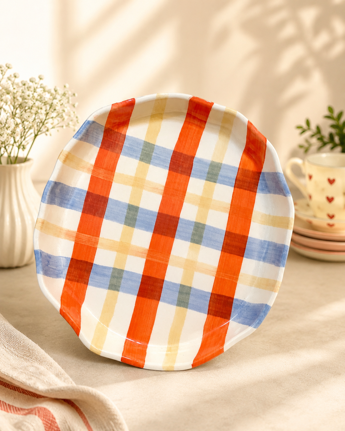 Colorful checkered ceramic plate