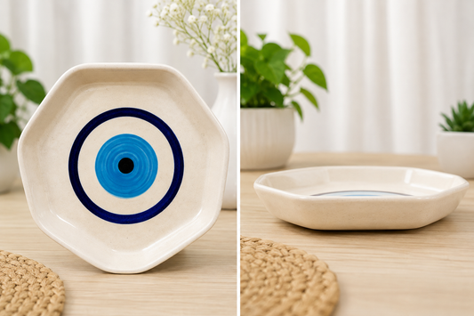 Off-white ceramic evil eye ceramic dish