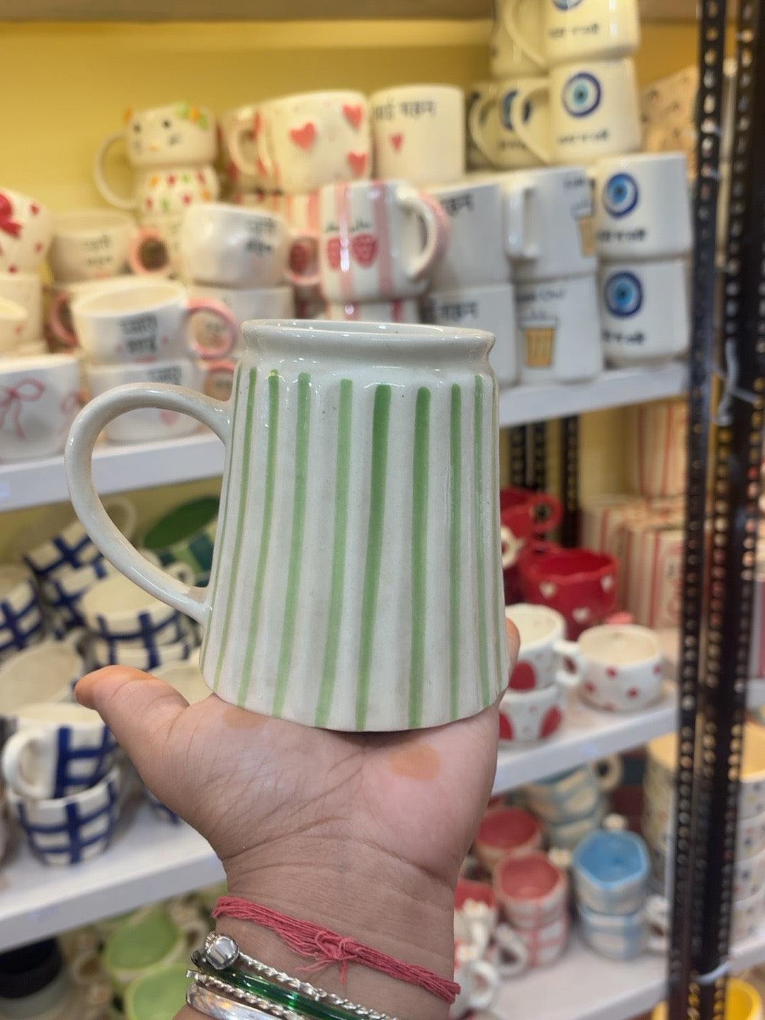 Green Drip Stripes Ceramic Mug