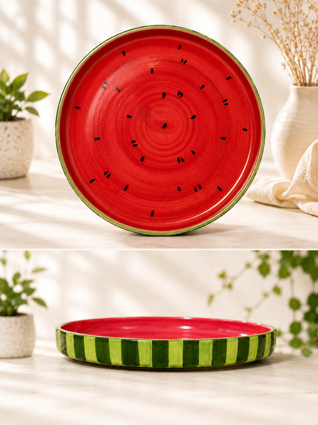 Watermelon inspired ceramic serving plate