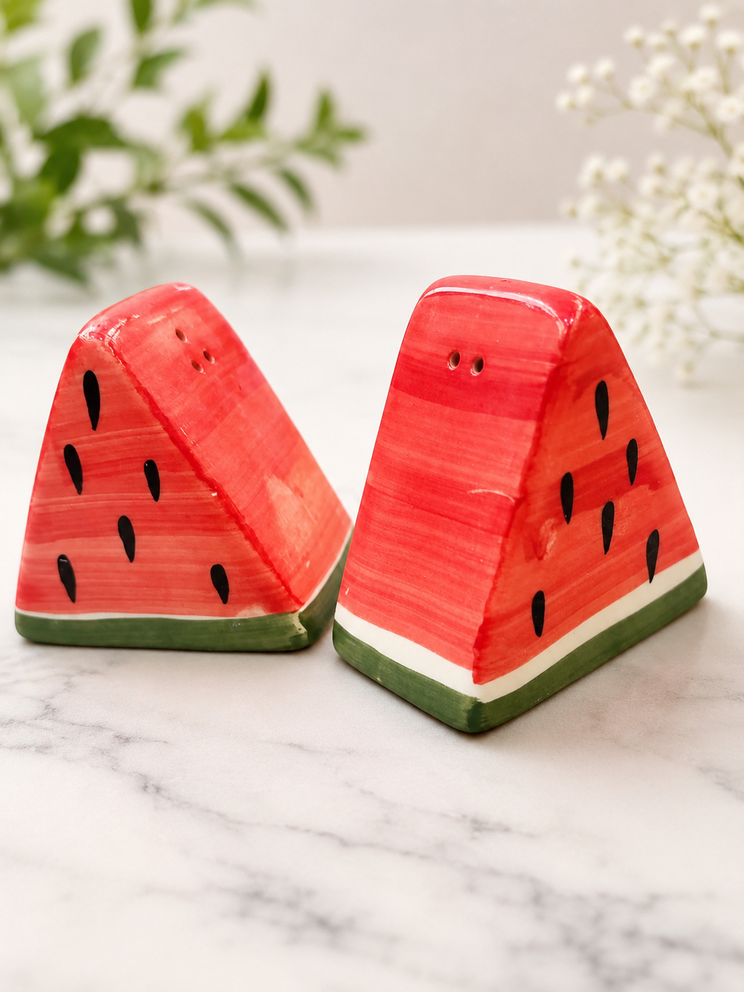 Watermelon slice ceramic salt and pepper shakers
